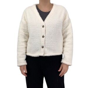 White teddy cardigan sweater Francescas Harmony Harper Heritage size small